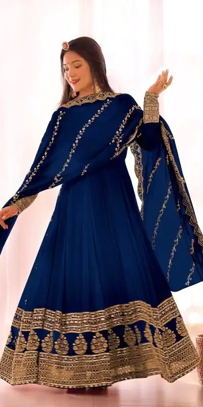 SRK 5125 Blue Color Faux Georgette Silk Embroidery Salwar Suit Wedding, Party, Festive, Events Expected Delivery 4-6 Working Days @ 2099/- | Jump Suits, Casual Suits, Creative suits, Designer Suits, Palazzo Suits, Party Wear Suits, Patiala Suits, Salwar suit, Straight Suits