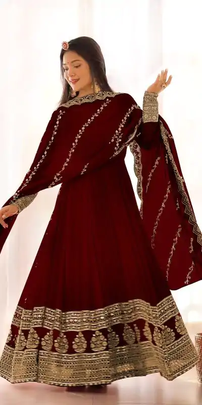 SRK 5125 Wine Color Faux Georgette Silk Embroidery Salwar Suit Wedding, Party, Festive, Events Expected Delivery 4-6 Working Days @ 2099/- | Jump Suits, Casual Suits, Creative suits, Designer Suits, Palazzo Suits, Party Wear Suits, Patiala Suits, Salwar suit, Straight Suits