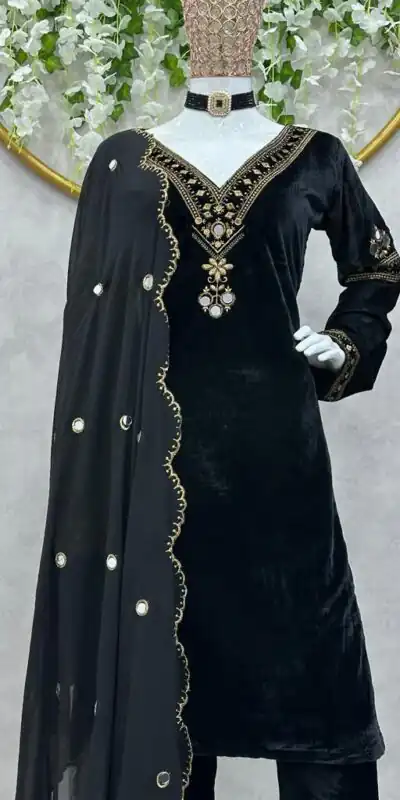 KD 1366 Blue Velvet Thread Work With Real Mirror Salwar Suit Work : Embroidery With Sequence Thread Work Party, Wedding, Festive @2049/- Only | Casual Suits, Creative suits, Designer Suits, Palazzo Suits, Party Wear Suits, Salwar suit, Straight Suits