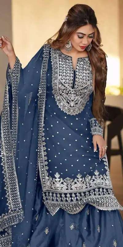 SSR 449 Blue Georgette Embroidery Sequence Salwar Suit Wedding, Party, Festive, Events Expected Delivery 4-6 Working Days @ 2049/- Only | Designer Suits, Casual Suits, Creative suits, Party Wear Suits, Salwar suit, Straight Suits