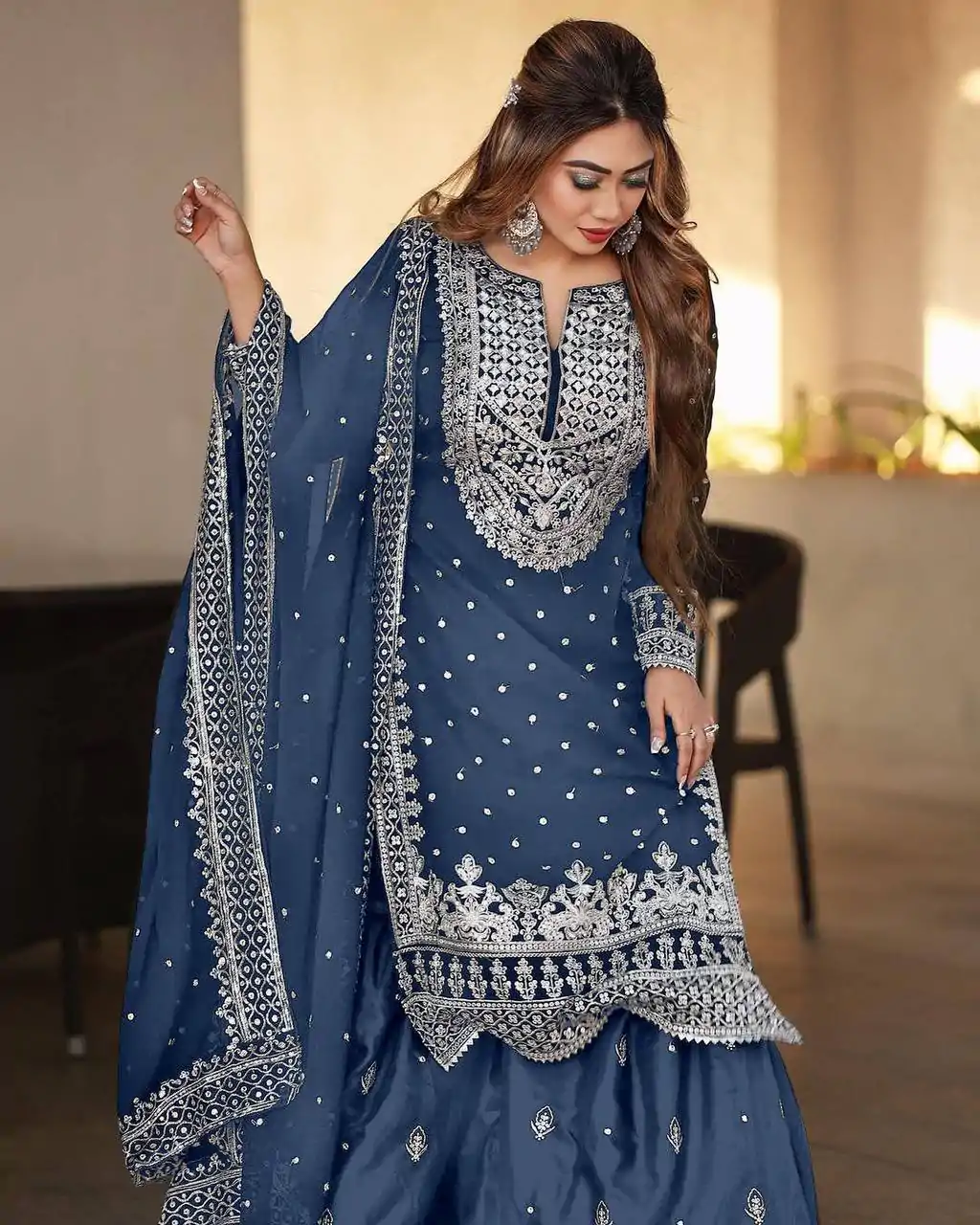 SSR 449 Blue Georgette Embroidery Sequence Salwar Suit Wedding, Party, Festive, Events Expected Delivery 4-6 Working Days @ 2049/- Only | Designer Suits, Casual Suits, Creative suits, Party Wear Suits, Salwar suit, Straight Suits