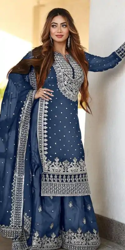 SSR 449 Blue Georgette Embroidery Sequence Salwar Suit Wedding, Party, Festive, Events Expected Delivery 4-6 Working Days @ 2049/- Only | Designer Suits, Casual Suits, Creative suits, Party Wear Suits, Salwar suit, Straight Suits