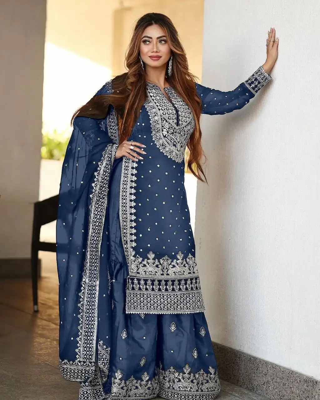 SSR 449 Blue Georgette Embroidery Sequence Salwar Suit Wedding, Party, Festive, Events Expected Delivery 4-6 Working Days @ 2049/- Only | Designer Suits, Casual Suits, Creative suits, Party Wear Suits, Salwar suit, Straight Suits