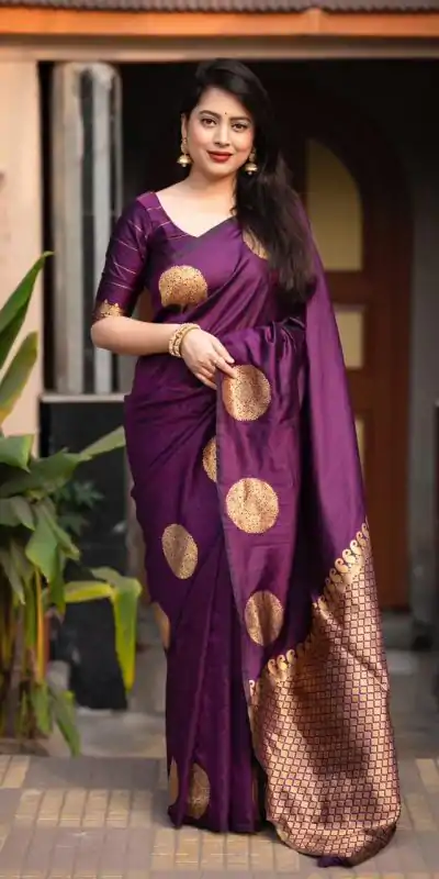 KP 5062 Dark Purple Color Soft Lichi Silk Jacquard On All Over Saree Casual, Party Wear, Wedding, Events Etc. Expected Delivery 4-6 Working Days @1299/- | Bollywood Sarees, Creative Sarees, Designer Sarees, Embroidered Sarees, Ethnic Saree, Modern Digital sarees, Party Wear Sarees, Sarees