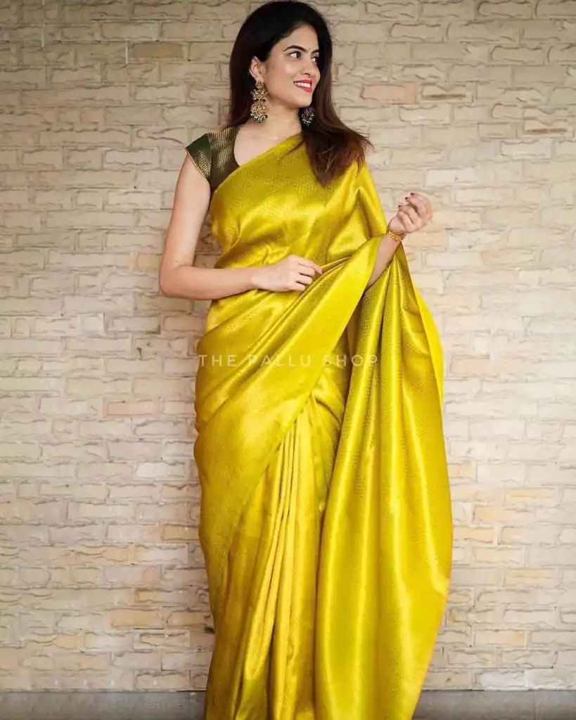 KP 4099 Yellow Color Soft Lichi Silk Cloth Rich Pallu All Over Saree Events Casual, Wedding, Festive, Events Etc. Expected Delivery  4-6 Working Days @1349/- | Bollywood Sarees, Creative Sarees, Designer Sarees, Embroidered Sarees, Ethnic Saree, Modern Digital sarees, Party Wear Sarees, Sarees