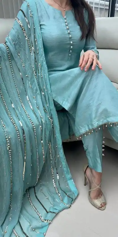SRK 5161 Blue Color Chinnon Silk Embroidery Coding Dori Salwar Suit Wedding, Party, Festive, Events Expected Delivery 4-6 Working Days @ 1899/- | Jump Suits, Casual Suits, Creative suits, Designer Suits, Palazzo Suits, Party Wear Suits, Patiala Suits, Salwar suit, Straight Suits