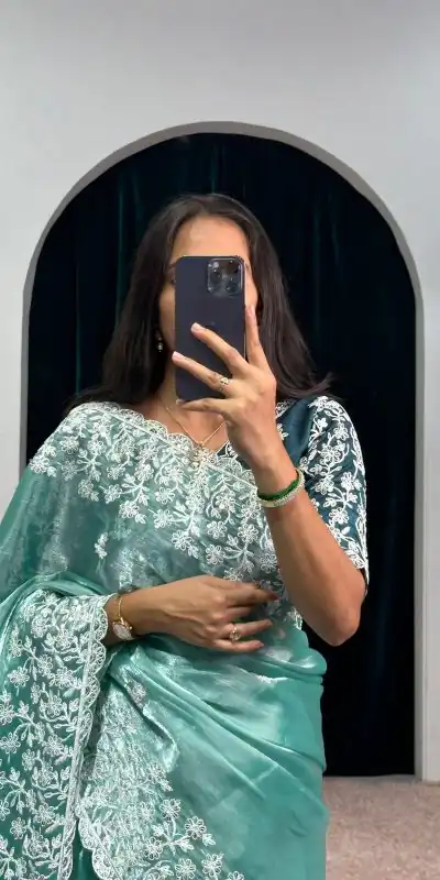 ST 471 Blue Color Burberry With Blooming Embroidery Saree Casual, Wedding, Party, Festive, Events Etc. Expected Delivery 4-6 Working Days @1999/- | Bollywood Sarees, Creative Sarees, Designer Sarees, Embroidered Sarees, Ethnic Saree, Modern Digital sarees, Party Wear Sarees, Sarees