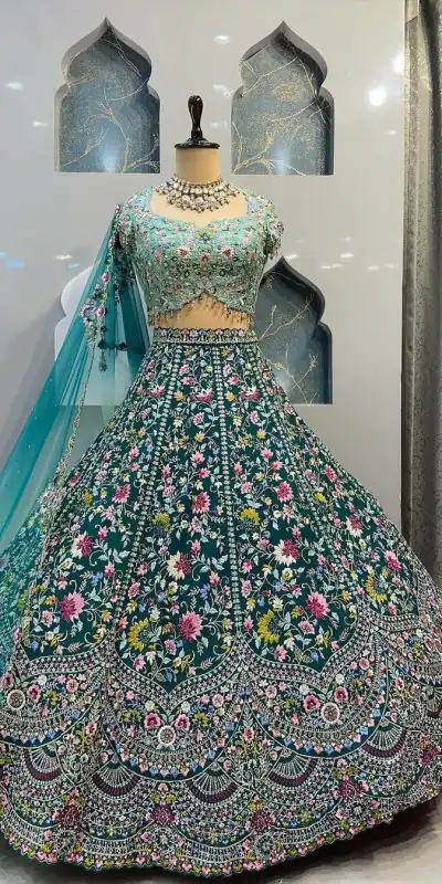 BD 1607 Blue Color Malai Silk Sequins Embroidered Lehenga Choli Casual, Wedding, Festive, Events Expected Delivery 4-6 Working Days @3249/- | Bollywood Lehenga, Creative Lehenga, Designer Lehenga, Embroidered Lehenga, Lehenga, Party Wear Lehenga