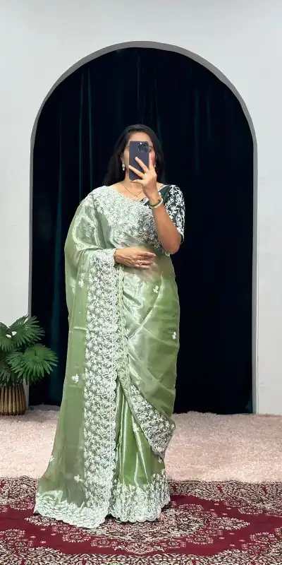 ST 471 Green Color Burberry With Blooming Embroidery Saree Casual, Wedding, Party, Festive, Events Etc. Expected Delivery 4-6 Working Days @1999/- | Bollywood Sarees, Creative Sarees, Designer Sarees, Embroidered Sarees, Ethnic Saree, Modern Digital sarees, Party Wear Sarees, Sarees