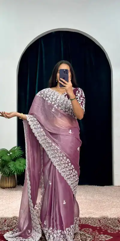 ST 471 Purple Color Burberry With Blooming Embroidery Saree Casual, Wedding, Party, Festive, Events Etc. Expected Delivery 4-6 Working Days @1999/- | Bollywood Sarees, Creative Sarees, Designer Sarees, Embroidered Sarees, Ethnic Saree, Modern Digital sarees, Party Wear Sarees, Sarees