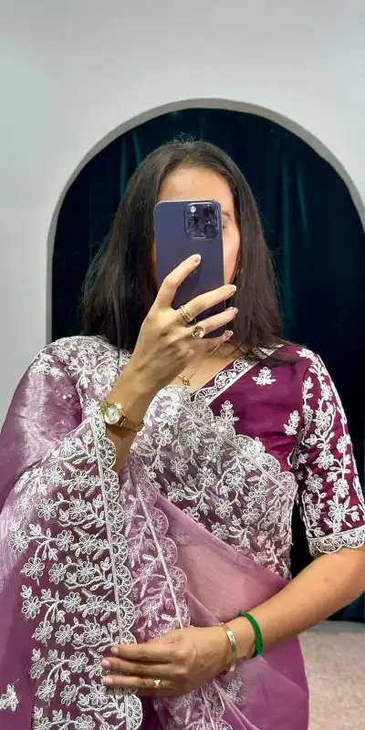 ST 471 Purple Color Burberry With Blooming Embroidery Saree Casual, Wedding, Party, Festive, Events Etc. Expected Delivery 4-6 Working Days @1999/- | Bollywood Sarees, Creative Sarees, Designer Sarees, Embroidered Sarees, Ethnic Saree, Modern Digital sarees, Party Wear Sarees, Sarees