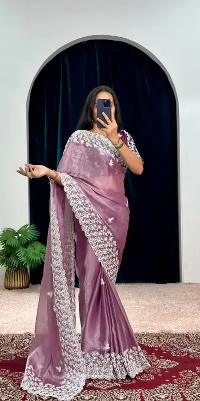 ST 471 Purple Color Burberry With Blooming Embroidery Saree Casual, Wedding, Party, Festive, Events Etc. Expected Delivery 4-6 Working Days @1999/- | Bollywood Sarees, Creative Sarees, Designer Sarees, Embroidered Sarees, Ethnic Saree, Modern Digital sarees, Party Wear Sarees, Sarees