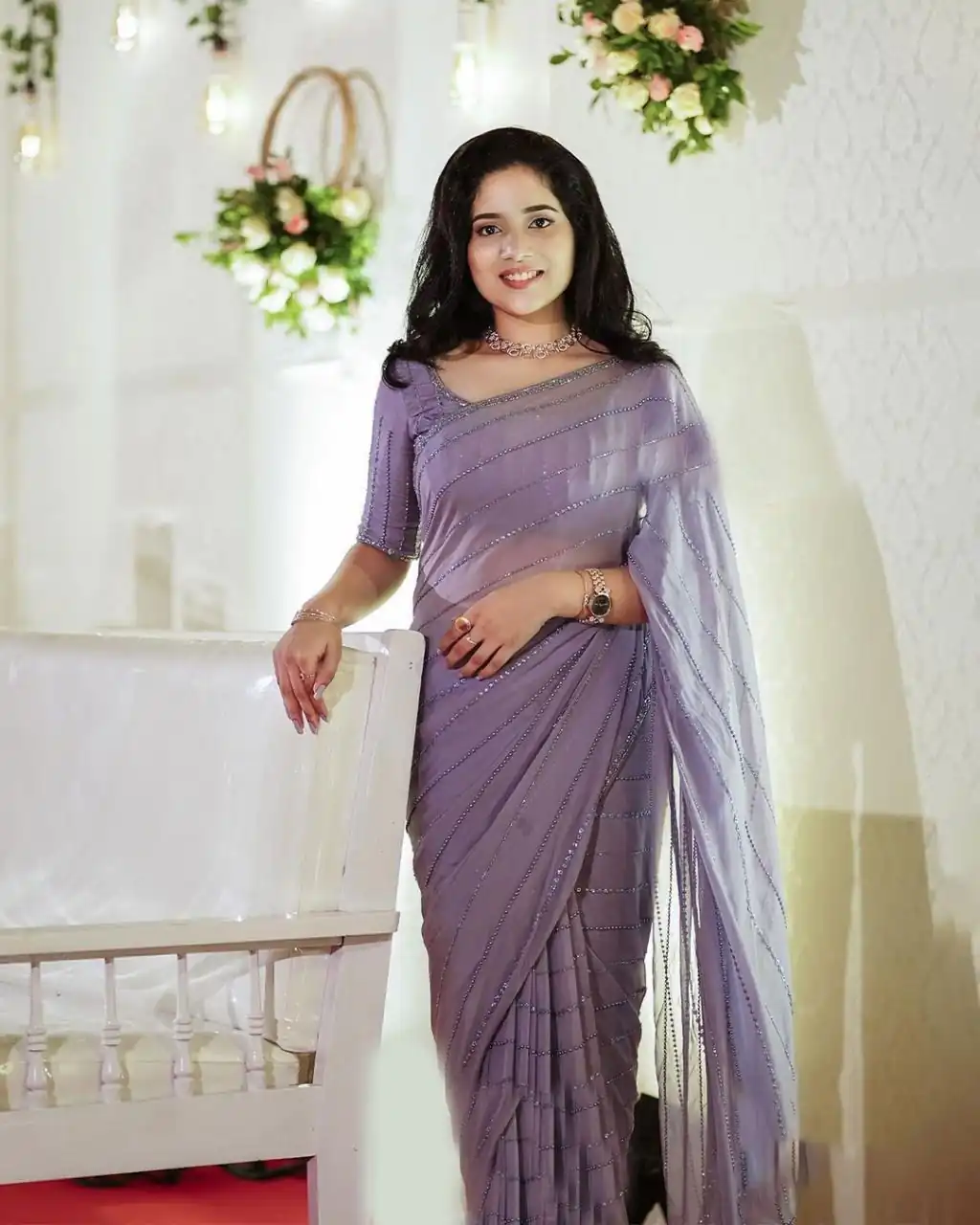 AC pearl Purple Color Georgette Sequence Multi & Pearl Work Saree Casual, Wedding, Festive, Events Expected Delivery 4-6 Working Days @1899 /- | Bollywood Sarees, Creative Sarees, Designer Sarees, Embroidered Sarees, Ethnic Saree, Modern Digital sarees, Party Wear Sarees, Sarees