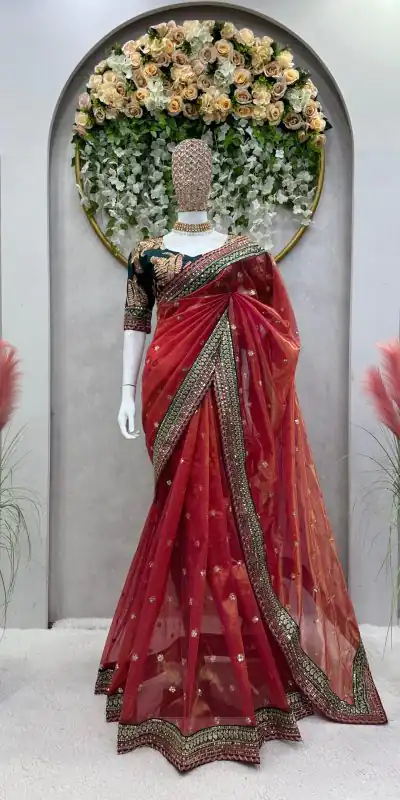 KD 470 Red Color Jimmy choo Thread & Sequence Work Saree Casual, Party, Wedding, Festive, Events Etc.  Expected Delivery  4-6 Working Days @2099/- Only | Bollywood Sarees, Creative Sarees, Designer Sarees, Embroidered Sarees, Ethnic Saree, Modern Digital sarees, Party Wear Sarees, Sarees