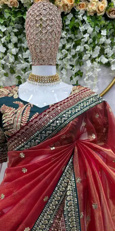 KD 470 Red Color Jimmy choo Thread & Sequence Work Saree Casual, Party, Wedding, Festive, Events Etc.  Expected Delivery  4-6 Working Days @2099/- Only | Bollywood Sarees, Creative Sarees, Designer Sarees, Embroidered Sarees, Ethnic Saree, Modern Digital sarees, Party Wear Sarees, Sarees