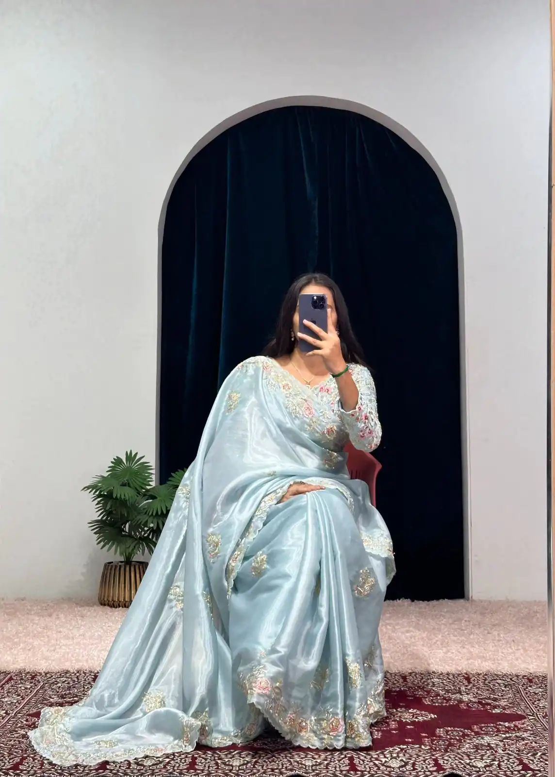 ST 469 Sky Blue Color Jimmy Choo Thread Embroidery Work Saree Casual, Wedding, Party, Festive, Events Etc. Expected Delivery 4-6 Working Days @1999/- | Bollywood Sarees, Creative Sarees, Designer Sarees, Embroidered Sarees, Ethnic Saree, Modern Digital sarees, Party Wear Sarees, Sarees