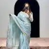 Aglow Sky Blue Color Jimmy Choo Thread Embroidery Work Saree