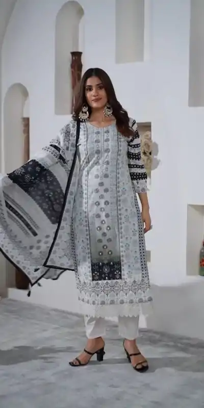 DC G54 White Color Maslin Digital Printed Hand Work Salwar Suit Casual, Wedding, Party, Festive, Events Etc. Expected Delivery 4-6 Working Days @1799/- | Casual Suits, Creative suits, Designer Suits, Palazzo Suits, Party Wear Suits, Patiala Suits, Salwar suit, Straight Suits