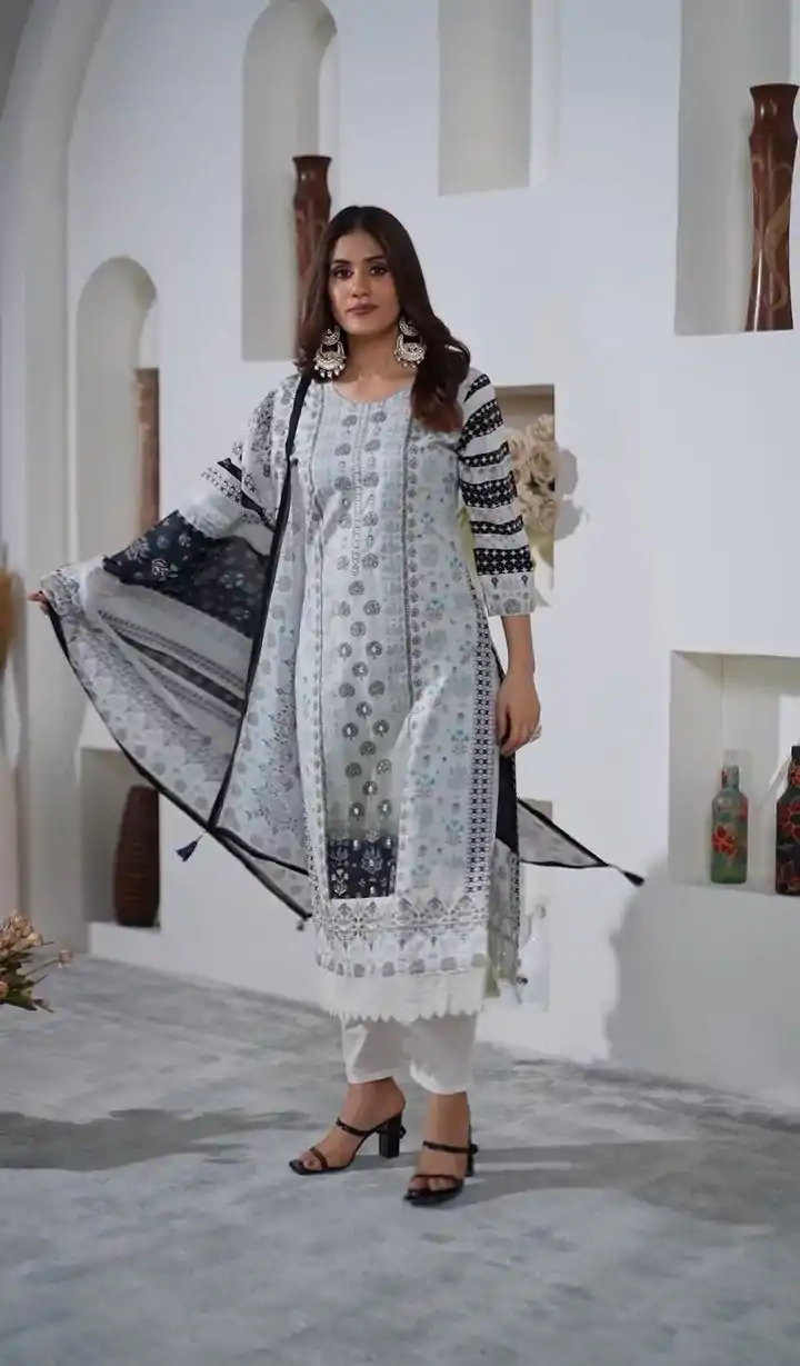 DC G54 White Color Maslin Digital Printed Hand Work Salwar Suit Casual, Wedding, Party, Festive, Events Etc. Expected Delivery 4-6 Working Days @1799/- | Casual Suits, Creative suits, Designer Suits, Palazzo Suits, Party Wear Suits, Patiala Suits, Salwar suit, Straight Suits