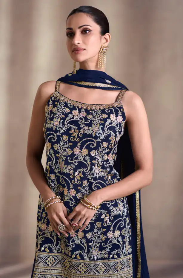 DS Sayuri 5407 Blue Color Faux Georgette Embroidery Work Salwar Suit Wedding, Party, Festive, Events Expected Delivery 4-6 Working Days @ 2149/- | Jump Suits, Casual Suits, Creative suits, Designer Suits, Palazzo Suits, Party Wear Suits, Patiala Suits, Salwar suit, Straight Suits