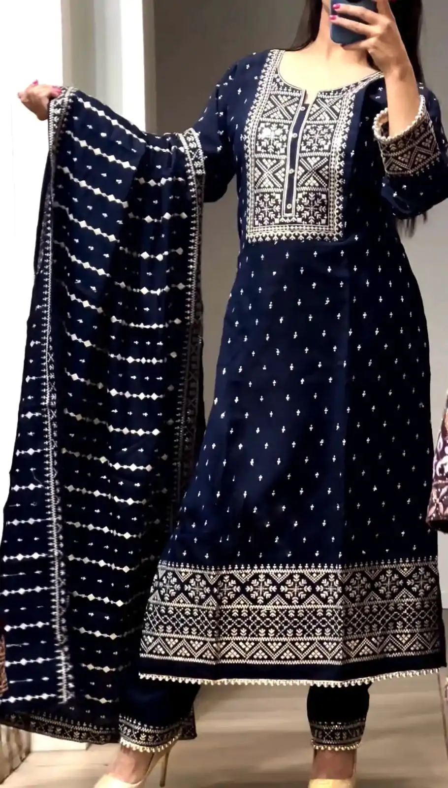 SRK 5168 Navy Blue Color Chinnon Embroidery Sequence Salwar Suit Wedding, Party, Festive, Events Expected Delivery 4-6 Working Days @ 2049/- | Jump Suits, Casual Suits, Creative suits, Designer Suits, Palazzo Suits, Party Wear Suits, Patiala Suits, Salwar suit, Straight Suits
