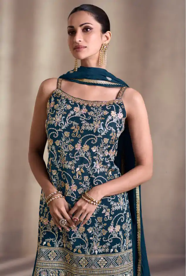 DS Sayuri 5407 Peacock Green Color Faux Georgette Embroidery Work Salwar Suit Wedding, Party, Festive, Events Expected Delivery 4-6 Working Days @ 2149/- | Jump Suits, Casual Suits, Creative suits, Designer Suits, Palazzo Suits, Party Wear Suits, Patiala Suits, Salwar suit, Straight Suits