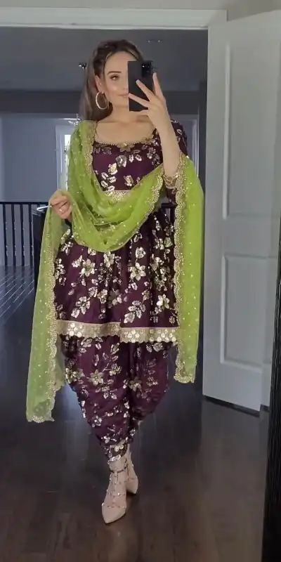 MF 246 Purple Color Faux Georgette Less Patti Work Sleeve Salwar Suit Wedding, Party, Festive, Events Etc. Expected 4-6 Working Days @2249/- | Casual Suits, Creative suits, Designer Suits, Palazzo Suits, Party Wear Suits, Patiala Suits, Salwar suit, Straight Suits