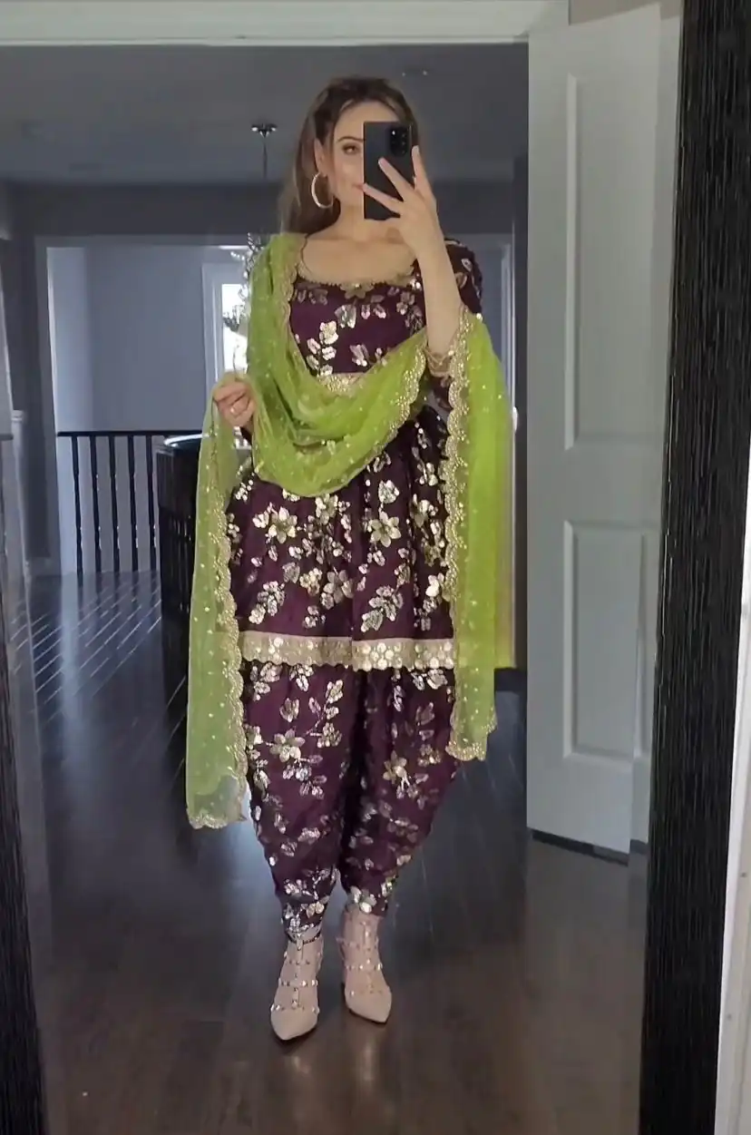 MF 246 Purple Color Faux Georgette Less Patti Work Sleeve Salwar Suit  Wedding, Party, Festive, Events Etc. Expected 4-6 Working Days @2249/- | Casual Suits, Creative suits, Designer Suits, Palazzo Suits, Party Wear Suits, Patiala Suits, Salwar suit, Straight Suits