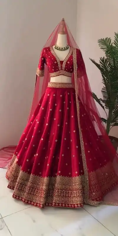 ZSR 3065 Red Color Georgette Embroidery Sequence Lehenga Choli Wedding, Party, Events Etc. Expected Delivery 4-6 Working Days 2049/- | Bollywood Lehenga, Creative Lehenga, Designer Lehenga, Embroidered Lehenga, Lehenga, Party Wear Lehenga