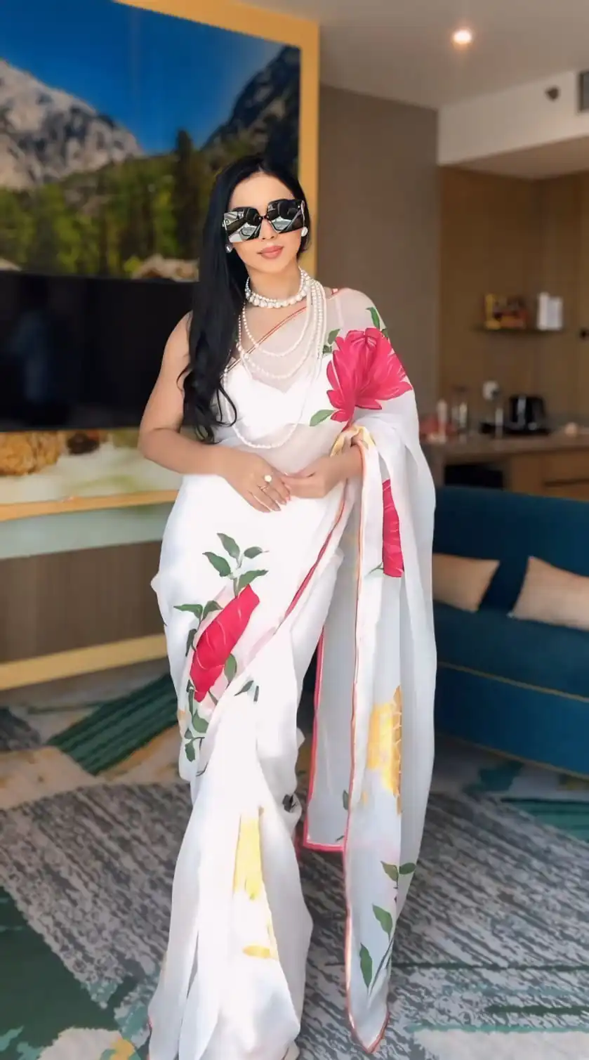  SC 265 White Color Pure Soft Georgette Silk Design All Over Saree , Party Wear, Events, Festivals Expected Delivery 4-6 Working Days 1599/- | Bollywood Sarees, Creative Sarees, Designer Sarees, Embroidered Sarees, Ethnic Saree, Modern Digital sarees, Party Wear Sarees, Sarees