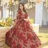 Beautiful Red Color Rayon Digital Printed Full Sleeves Gown