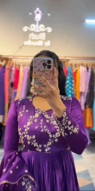PC 341 Violet Color Chinon Embroidery Thread Work Gown Casual, Party Wear, Events, Festivals Wear Etc. Expected Delivery 4-6 Working Days @1849/- | Bollywood Gowns, Creative Gowns, Designer Gowns, Embroidered Gowns, Gowns, Party Wear Gowns