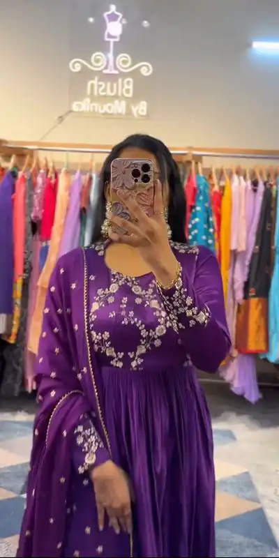 PC 341 Violet Color Chinon Embroidery Thread Work Gown Casual, Party Wear, Events, Festivals Wear Etc. Expected Delivery 4-6 Working Days @1849/- | Bollywood Gowns, Creative Gowns, Designer Gowns, Embroidered Gowns, Gowns, Party Wear Gowns