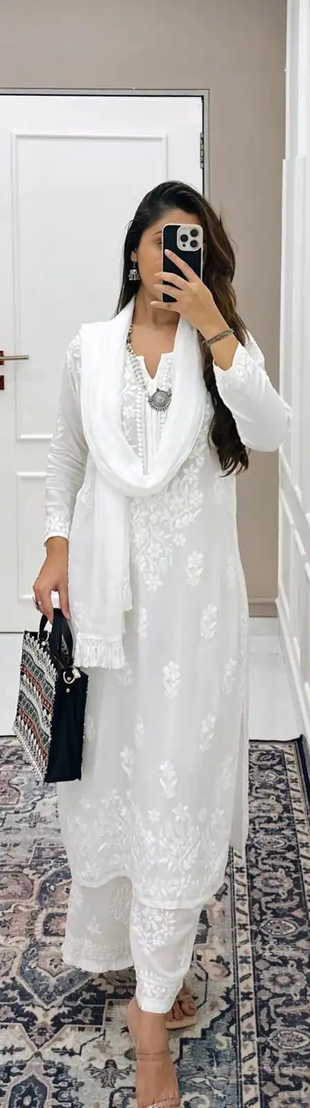 BE 125 White Color Maslin Thread Embroidery Salwar Suit Wedding, Party, Festive events, etc. Expected Delivery 4-6 Working Days @1849/- | Casual Suits, Creative suits, Designer Suits, Palazzo Suits, Party Wear Suits, Patiala Suits, Salwar suit, Straight Suits