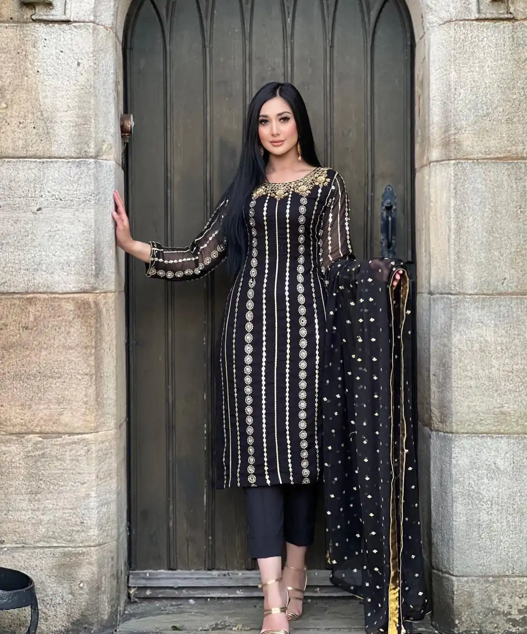 NF 1212 Black color Georgette Embroidery Sequence Salwar Suit Casual, Wedding, Party, Festive, Events . Expected Delivery  4-6 Working Days @2149 | Casual Suits, Creative suits, Designer Suits, Palazzo Suits, Party Wear Suits, Patiala Suits, Salwar suit, Straight Suits