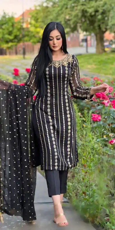NF 1212 Black color Georgette Embroidery Sequence Salwar Suit Casual, Wedding, Party, Festive, Events . Expected Delivery 4-6 Working Days @2149 | Casual Suits, Creative suits, Designer Suits, Palazzo Suits, Party Wear Suits, Patiala Suits, Salwar suit, Straight Suits