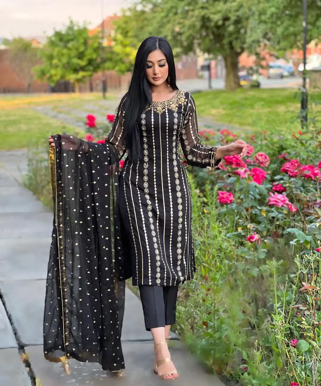 NF 1212 Black color Georgette Embroidery Sequence Salwar Suit Casual, Wedding, Party, Festive, Events . Expected Delivery  4-6 Working Days @2149 | Casual Suits, Creative suits, Designer Suits, Palazzo Suits, Party Wear Suits, Patiala Suits, Salwar suit, Straight Suits