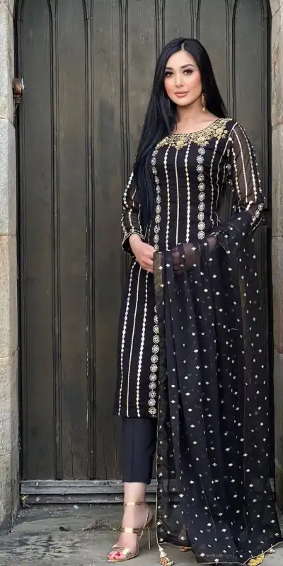 NF 1212 Black color Georgette Embroidery Sequence Salwar Suit Casual, Wedding, Party, Festive, Events . Expected Delivery 4-6 Working Days @2149 | Casual Suits, Creative suits, Designer Suits, Palazzo Suits, Party Wear Suits, Patiala Suits, Salwar suit, Straight Suits