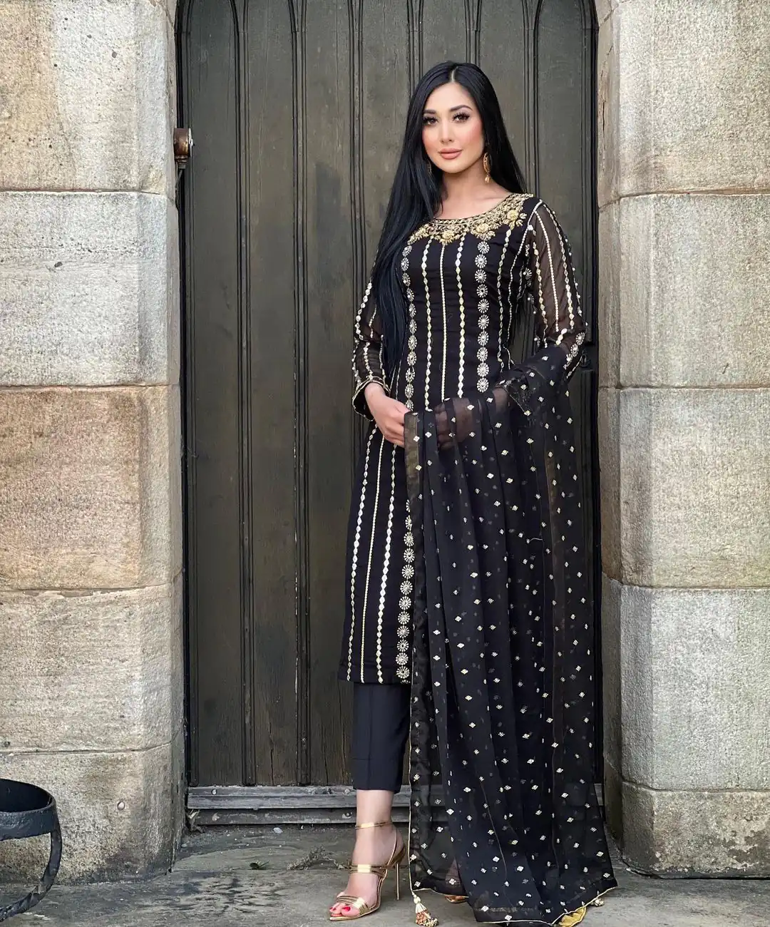 NF 1212 Black color Georgette Embroidery Sequence Salwar Suit Casual, Wedding, Party, Festive, Events . Expected Delivery  4-6 Working Days @2149 | Casual Suits, Creative suits, Designer Suits, Palazzo Suits, Party Wear Suits, Patiala Suits, Salwar suit, Straight Suits