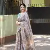 Classic Grey Color Linen Beautiful Digital Printed Work Saree