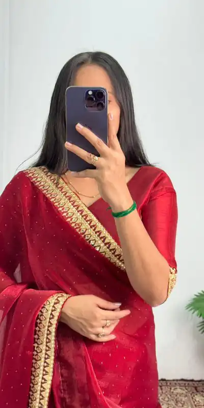 ST 470 Red Color Burberry Foil And Zari Embroidery Work Saree Casual, Wedding, Party, Festive, Events Etc. Expected Delivery 4-6 Working Days @1799/- | Bollywood Sarees, Creative Sarees, Designer Sarees, Embroidered Sarees, Ethnic Saree, Modern Digital sarees, Party Wear Sarees, Sarees
