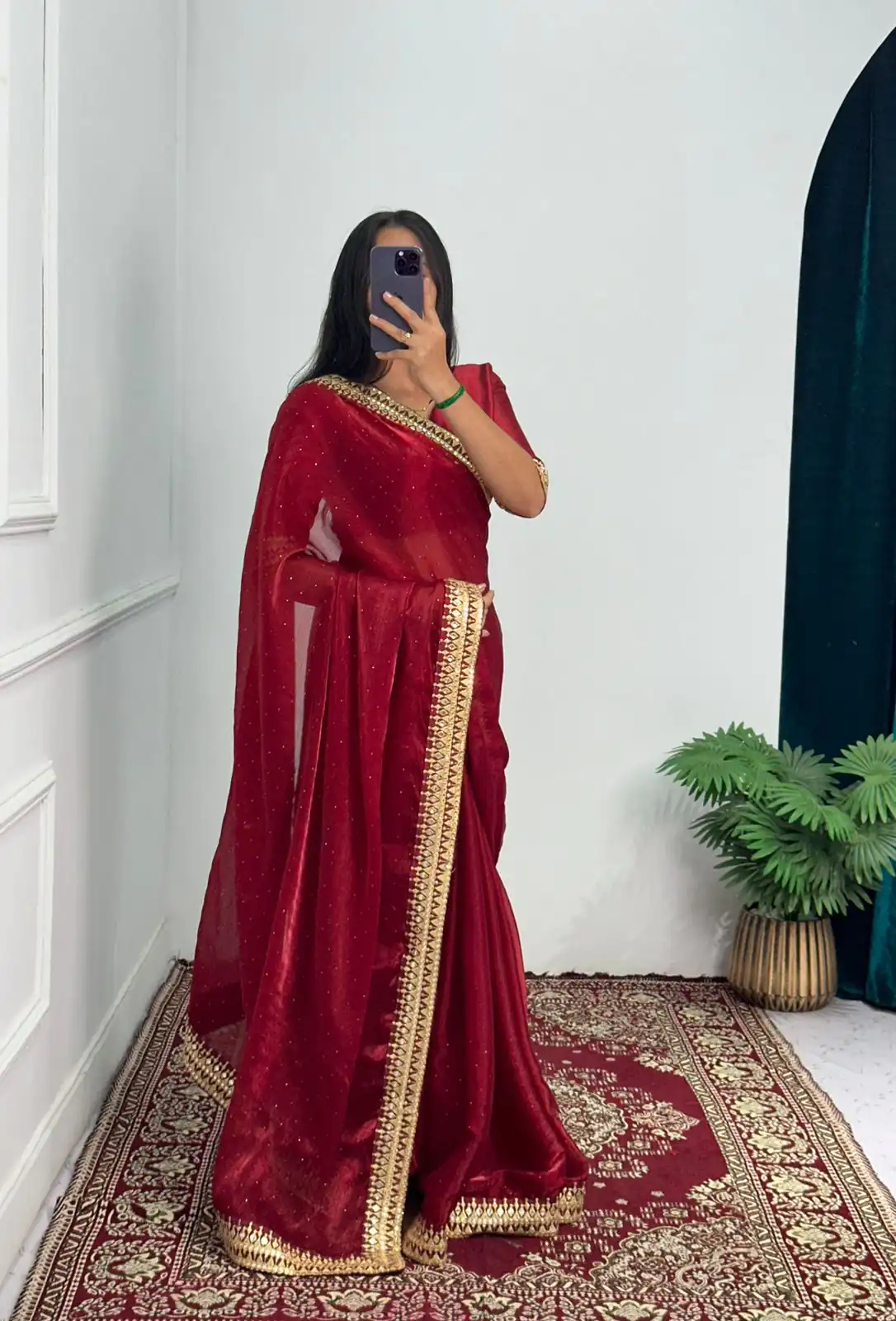 ST 470 Red Color Burberry Foil And Zari Embroidery Work Saree Casual, Wedding, Party, Festive, Events Etc. Expected Delivery 4-6 Working Days @1799/- | Bollywood Sarees, Creative Sarees, Designer Sarees, Embroidered Sarees, Ethnic Saree, Modern Digital sarees, Party Wear Sarees, Sarees