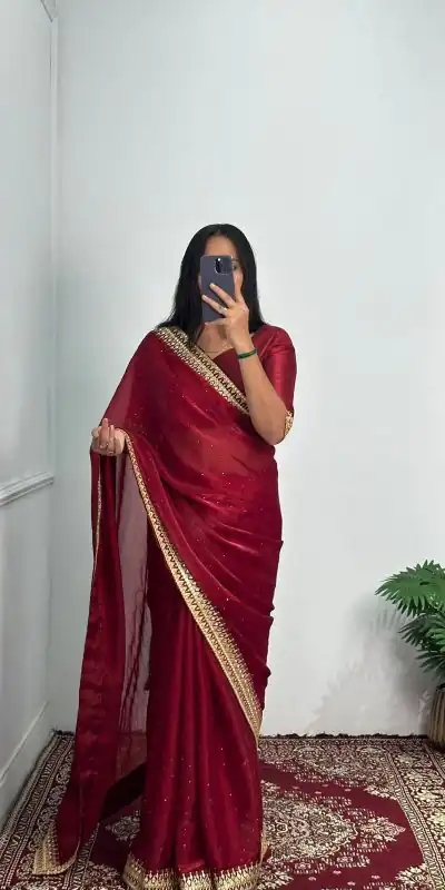ST 470 Red Color Burberry Foil And Zari Embroidery Work Saree Casual, Wedding, Party, Festive, Events Etc. Expected Delivery 4-6 Working Days @1799/- | Bollywood Sarees, Creative Sarees, Designer Sarees, Embroidered Sarees, Ethnic Saree, Modern Digital sarees, Party Wear Sarees, Sarees