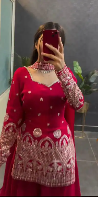 KD 1459 Red Color Georgette Thread sequence Work Salwar Suit Casual, Party, Festive, Events Wedding Etc. Expected Delivery 4-6 Working Days @2099/- | Casual Suits, Creative suits, Designer Suits, Palazzo Suits, Party Wear Suits, Salwar suit, Straight Suits