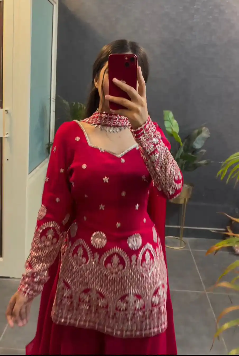 KD 1459 Red Color Georgette Thread sequence Work Salwar Suit Casual, Party, Festive, Events Wedding Etc.  Expected Delivery 4-6 Working Days @2099/- | Casual Suits, Creative suits, Designer Suits, Palazzo Suits, Party Wear Suits, Salwar suit, Straight Suits