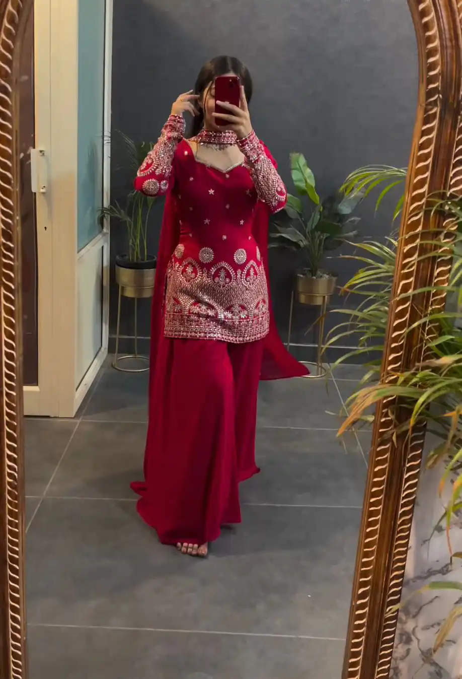 KD 1459 Red Color Georgette Thread sequence Work Salwar Suit Casual, Party, Festive, Events Wedding Etc.  Expected Delivery 4-6 Working Days @2099/- | Casual Suits, Creative suits, Designer Suits, Palazzo Suits, Party Wear Suits, Salwar suit, Straight Suits