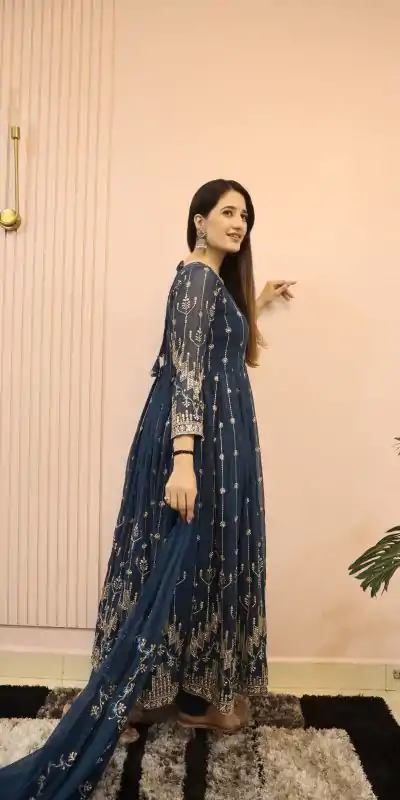 DC G53 Royal Blue Color Georgette Sequence Embroidery Gown Casual, Wedding, Party, Festive, Events Etc. Expected Delivery 4-6 Working Days @2449/- | Bollywood Gowns, Creative Gowns, Designer Gowns, Embroidered Gowns, Gowns, Party Wear Gowns