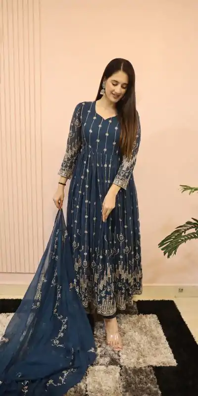 DC G53 Royal Blue Color Georgette Sequence Embroidery Gown Casual, Wedding, Party, Festive, Events Etc. Expected Delivery 4-6 Working Days @2449/- | Bollywood Gowns, Creative Gowns, Designer Gowns, Embroidered Gowns, Gowns, Party Wear Gowns