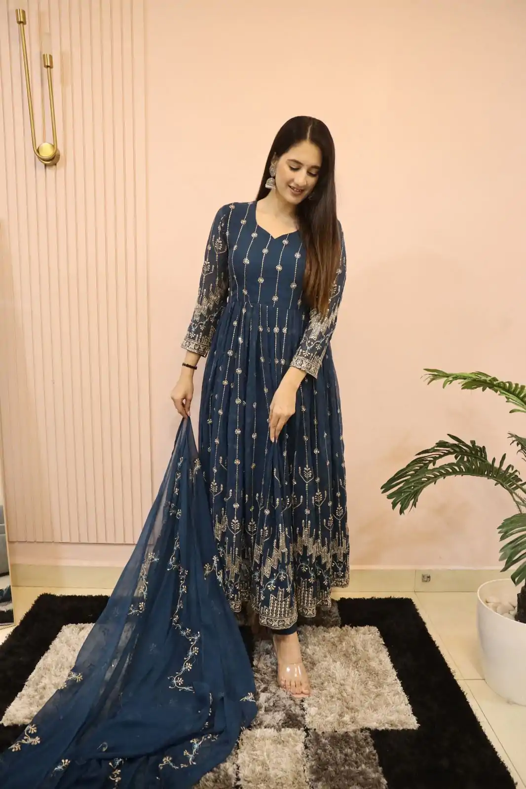 DC G53 Royal Blue Color Georgette Sequence Embroidery Gown Casual, Wedding, Party, Festive, Events Etc. Expected Delivery 4-6 Working Days @2449/- | Bollywood Gowns, Creative Gowns, Designer Gowns, Embroidered Gowns, Gowns, Party Wear Gowns
