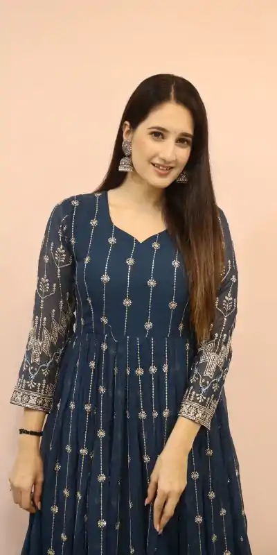 DC G53 Royal Blue Color Georgette Sequence Embroidery Gown Casual, Wedding, Party, Festive, Events Etc. Expected Delivery 4-6 Working Days @2449/- | Bollywood Gowns, Creative Gowns, Designer Gowns, Embroidered Gowns, Gowns, Party Wear Gowns